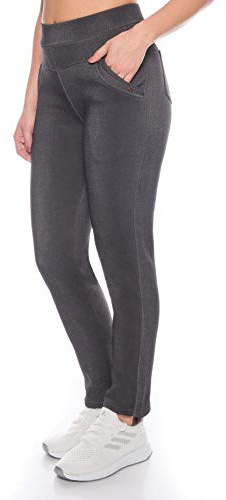 Kendindza Damen Thermo-Leggings Jeans-Look gefüttert mit Innen-Fleece Basic Blickdicht (Schwarz | Muster 2, L)