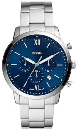 Fossil Men's Watch, Neutra Quartz Stainless Steel Chronograph Watch for Men, Color: Silver