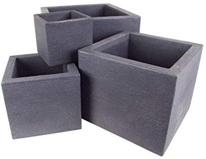 Spetebo Kubus Pflanztopf im 4er Set - anthrazit - 4X XXL Kunststoff Blumenkübel Pflanztrog eckig Pflanztopf Treppe Wendeltrepppe Blumentreppe