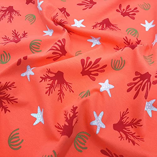 Bunter Öko-Tex® Baumwoll-Jersey Ocean - Maritimer Druck - Elastisch - für T-Shirts und mehr - per Meter (Koralle)