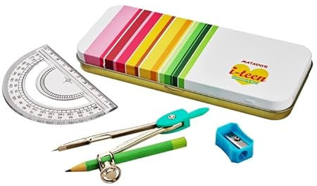 Matador I-teen Geometry Box |School Stationary | Heavy Duty Compass with Adjustment Ring | Math Geometry Kit Sets 10 Piece Student Supplies with Storage Box