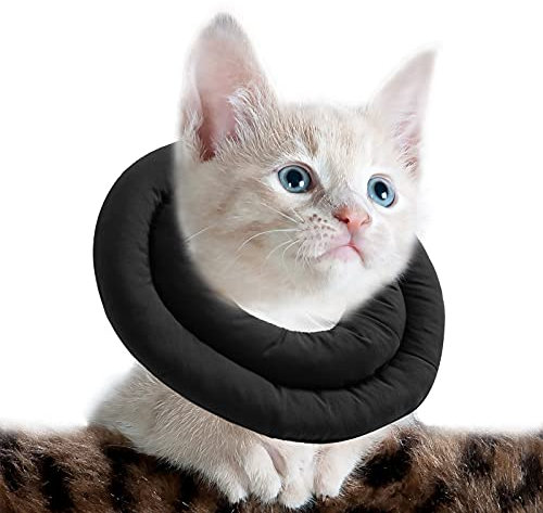 OHCOZZY Collerette Réglable pour Chat, Doux et Anti-Léchage Après Chirurgie (S, Noir)