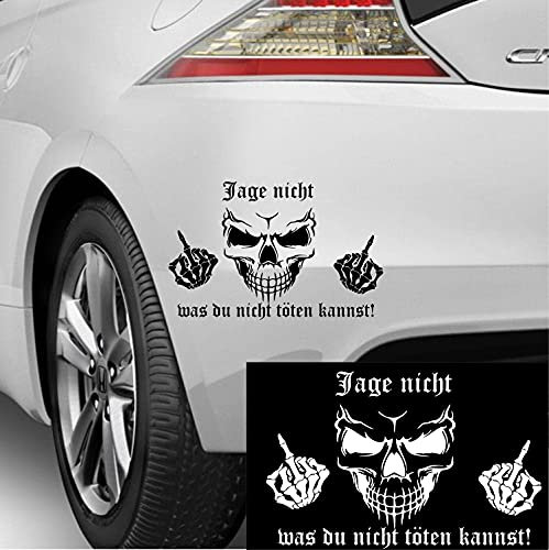 myrockshirt JAGE Nicht was DU Nicht TÖTEN Kannst Heckscheibenaufkleber/Lack M Auto Aufkleber in 30x20 cm Totenkopf Skull F*ck Finger JDM OEM Tuning Sticker Decal freie Farbwahl