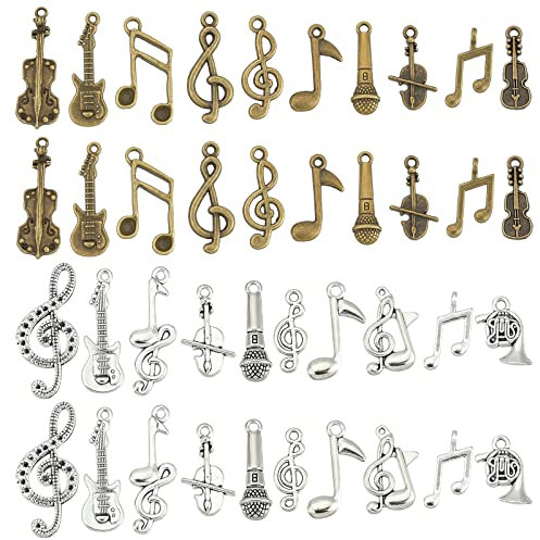 PandaHall 20 Styles Musik Charms, 120 Stück Musikinstrument Notizen Symbol Anhänger Musikelemente Charm Mikrofon Violine Gitarre Charms Für DIY Halskette Armband Ohrringe Schmuckherstellung