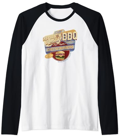 Marvel Iron Man Repulsor Blast BBQ Cheeseburgers Sign Raglan Baseball Tee