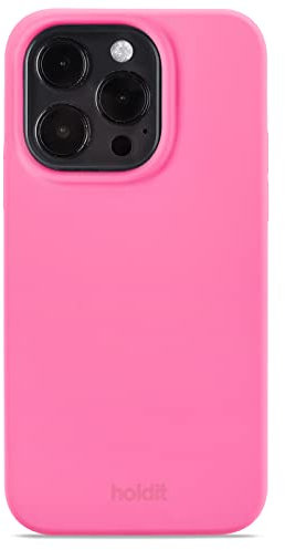 holdit Silikonhülle iPhone 14 Pro - 0,8mm Ultra dünn Handyhülle Silikon - Trendy Slim Silicone case mit Voller Schutz (erhöhte Kante für Kameraschutz) - Bright Pink