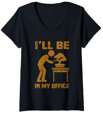 Damen Lustiger Garten-Bonsai-Baum, mit Aufschrift I'll Be In My Office, Geschenk T-Shirt mit V-Ausschnitt