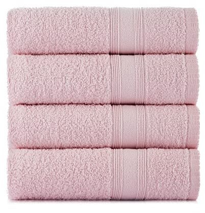 Tuiste Lot de Serviette de Toilette Rose Clair, 4X Serviette de Toilette (50x90 cm), Serviette Main Salle de Bain Rose Poudré Pale, Serviette Eponge, Homme et Femme, Serviette Coton, Très Absorbantes
