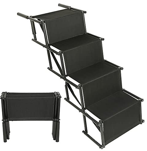 Rampe für Hunde, belastbar bis 60 kg, Hundetreppe faltbar, 5 Stufen, Hundetreppe Auto, verstellbare Rampe Höhe 56-76 cm, Hunderampe für Auto, Sofa oder Bett (schwarz)