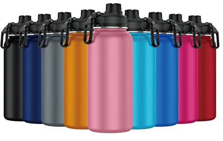 Mi Ko Mi Ka Botella de Agua de Acero Inoxidable - Botella Térmica Reutilizable Deportiva | Sin BPA | Mantiene Frio y Calor | Termo y Hermética - A Prueba de Fugas (1 Litro V2, Rosa)