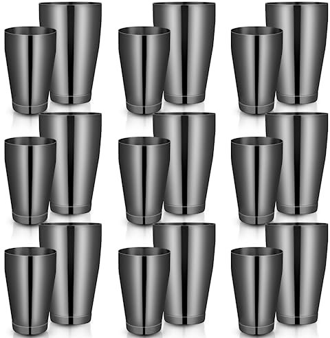 Lallisa 10 Stück Cocktail-Shaker Professionelle Bar Shaker Boston Shaker Set Edelstahl Martini Shaker Drink Mixer Basic Tools Weighted Shake Metalldose für Barkeeper, 530 ml, 794 ml (Schwarz)