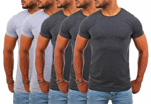 Young & Rich Herren Uni Basic T-Shirt mit Rundhals Ausschnitt einfarbig Stretch körperbetonte Dehnbare Passform 1701