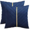 Tosleo 40 x 40 cm Kissenbezüge 2er Set Samt Kissen mit Goldfarbenem Leder Dekokissen Moderne Luxuriös für Sofa Gartenbett Couch Wohnzimmer Sofakissen Bett Marineblau