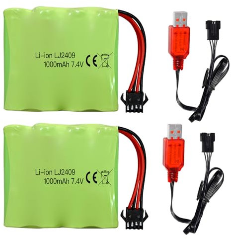 2PCS 7.4V 1000mah SM - 4P Plug Batterie Rechargeable &2PCS Câble de Charge USB pour DE36W DE65 NO.1809 RC Toy Car Model véhicule Hors Route Escalade dérive Voiture de Course