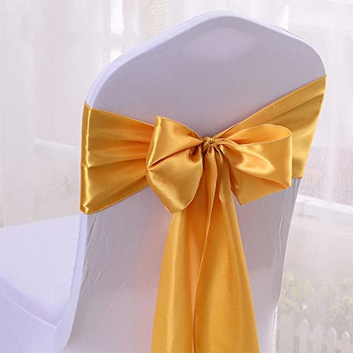 MOCOBA Mariage Satin Chaise Écharpes Fête Chaises Bandes Or Rose Chaise Noeud Couverture Décoration Chaises Arc pour Chaise Décoration Banquet,Gold