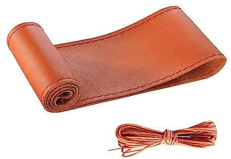 CGEAMDY Auto Lenkradabdeckung PU Leder DIY mit Nadel und Gewinde, Lenkradbezüge aus Weichem Faserleder auf Dem Lenkrad des Autos, Leder Lenkradbezug zum Nähen (Braun)