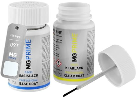 MG PRIME Autolack Lackstift Set für Opel 09T / 40R GAZ Schneeweiss/Weiss Basislack Klarlack je 50ml