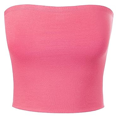 MixMatchy Women's Sexy Basic Double Layer Strapless Casual Blouse - Pack of 3, flower butterfly lily:pink, XL