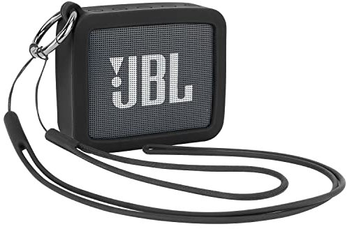 Desing Wish Silikon Tasche Silikonhülle Kompatibel mit JBL GO2 Tragbaren Bluetooth Lautsprechern Kratzfeste Reise Tragetasche Schutzhülle mit Karabiner Silikonband und Handschlaufe (Schwarz)