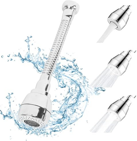 Kaket 360°Swivel Kitchen Tap Spray Head Attachment, Flexible Faucet Sprayer with 3 Modes, 360°Rotatable Tap Adapter for Kitchen Sink (Size 3, Long)