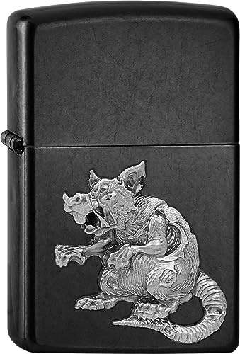 Zippo Sturmfeuerzeug - Zombie Rat, Gray Dusk, Emblem - Nachfüllbar - Wiederverwendbar - Windfestes Design - Geschenkbox - Made in USA