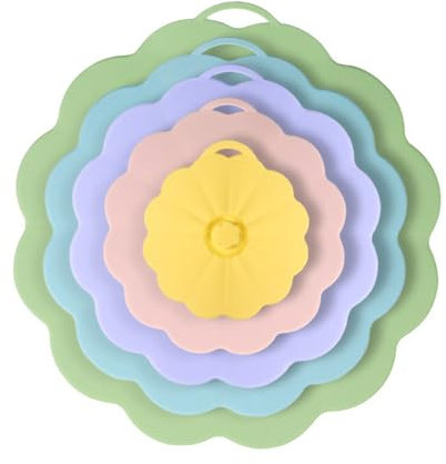 Coperchi Silicone,5 Pezzi 4/6/8/10/12 Coperchio a Ventosa Riutilizzabile Copri per Tazza Resistenti al Calore per Padelle e Pentole