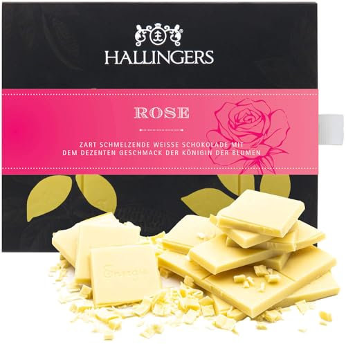 Hallingers Rose - Weiße Edel-Schokolade mit Rose - handmade, alkoholfrei (Box) - Ostergeschenke Osterkörbchen Ostereier & als Osterdeko | Geburtstag Glückwunsch Jahrestag Danke Neues Zuhause Genesung