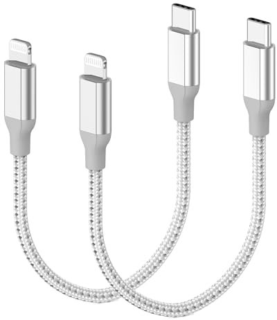 Cavo USB C Lightning corto da 30 cm, 2 pezzi Cavo di ricarica iPhone corto certificato MFi Cavo di ricarica veloce Cavo dati in nylon intrecciato per iPhone 14 13 12 11 Pro Max X 8 7 6 Plus SE iPad