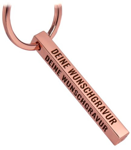 Tidero Cuboid Schlüsselanhänger mit Wunschtext personalisierbar - Geschenk aus Edelstahl - Gravur Wunschgravur Weihnachten Männer Frauen - Quader personalisiert - Rosé-Gold (4-seitig)