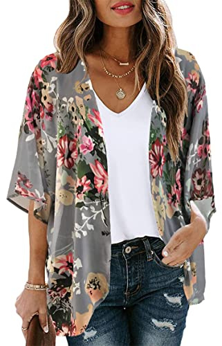 florynova Women’s Causal Kimono Cardigan Summer Tops Loose Fit Beach Cover Ups Floral Print Blouses