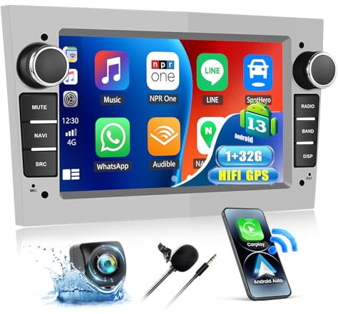 1+32G Android 13 Autoradio mit Wireless Carplay Android Auto für Opel Corsa Astra Vectra Zafira Meriva Vivaro, 2 Din mit 7 Zoll Bildschirm mit Navi Bluetooth WiFi FM/RDS+Rückfahrkamera (Silbrig)