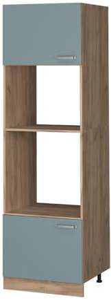 Vicco Armoire Micro-Ondes R-Line, Bleu-Gris/Chêne de Force doré, 60 cm