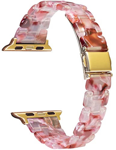 EWENYS Montre de Rechange Fine en Résine de Luxe pour Femme - Compatible avec Apple Watch Series 9 8 7 6 5 4 SE 3, 41mm/40mm/38mm - Résine Acier