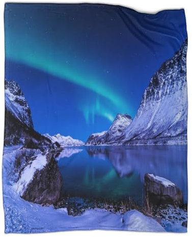 Hamnoy Fishing Village Kuscheldecke Flauschig 50x60inch(127x152cm),Northern Lights Superweiche & Zarte Fleecedecke Flauschige Decke,Wohndecke Kuscheldecken Als Sofadecke Flanelldecke Couchdecke
