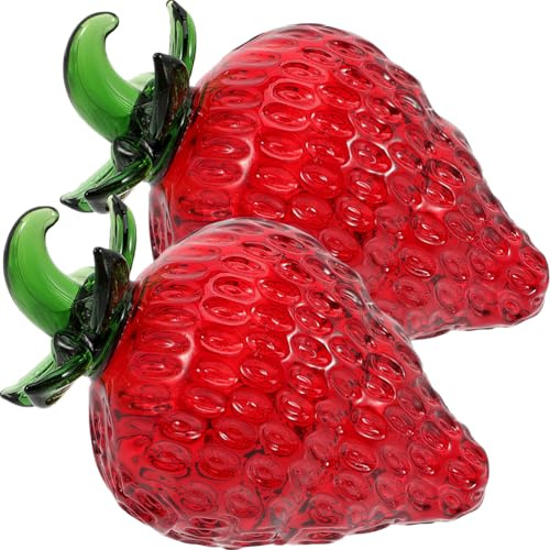 Luxshiny Kristall Erdbeer Figur 7.5cm Künstliche Früchte Deko Ornament | Glaskunst Skulptur für Wohnzimmer Tischdeko, Briefbeschwerer Dekoobjekt Ostern Geschenkidee, Dekorative Glaserdbeere Set