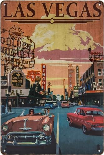 Historisches Retro Vintage Blechschild mit Souvenir Reisemotiv, Ferien, Abenteuer, Urlaub Deko Schild, 30 x 20 cm (Las Vegas, USA)
