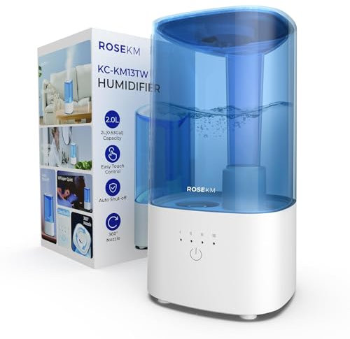 ROSEKM Humidifiers for Bedroom, Cool Mist Humidifier for Home Plant and Baby Nursery, Quiet Ultrasonic Humidifier with 360° Nozzle, Auto Shut-Off, Filterless, White