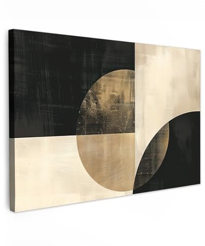 MuchoWow© Bild auf Leinwand Groß 120x80 cm XXL Schlafzimmer Bilder Badezimmer Wand Deko Wohnzimmer Modern Wanddeko Bilderwand Geschenk Abstrakt - Kreise - Schwarz - Gold