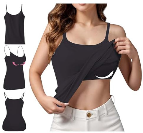 Damen Unterhemd BH-Hemd Basic U-Ausschnitt Eingebauter BH,Spaghettiträger Tank Tops mit Integriertem Bh Ohne Bügel Einfarbig Bequeme Hemd Fitting Yoga BH Bügelloser Gepolstert S-6XL