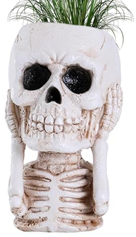 Totenkopf-Blumentopf, Totenkopf-Töpfe für Pflanzen, Blumentopf-Übertopf für den Innenbereich, Topf für Pflanzen, Skelett-Übertopf, Kunstharz, Halloween-Übertopf, Gothic-Übertopf, Heimdekoration