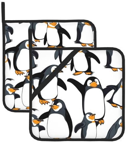 Quadratische Topflappen mit Pinguin-Muster, hitzebeständig, 20,3 x 20,3 cm, hochwertige Stoffe, verbrühungssicher und leicht zu reinigen, 2 Stück