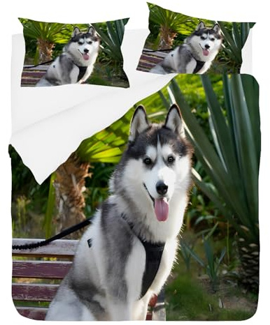 Qiwagu Bettwäsche 90x200 3D-Husky Bettbezug 90 x 200 mit Reißverschluss Bettwäsche Set 2 Kissenbezug 80x80 cm Deluxe Atmungsaktiv Reversibel Mikrofaser