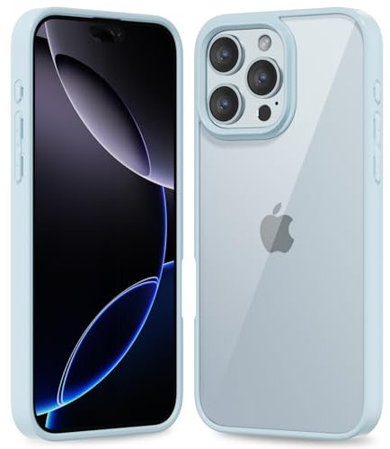 oakxco Thin Slim Clear case for iPhone 16 Pro Max, Transparent Hybrid Hard Shell Plastic & Soft Silicone Rubber Bumper, Non-Yellow Acrylic Protective Lightweight Cover for Women, Light Blue