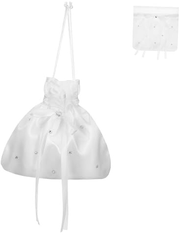 MOLUCKFU Weiße Hochzeit Tasche mit Kordelzug aus Gewebe für Braut
