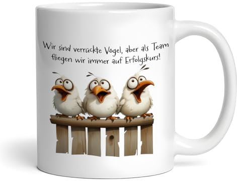 Lustige Tasse mit Vögeln, Geschenke Mitarbeiter und Kollegen, Teamgeist stärken mit Humor, Büro Geschenk, Arbeit, Mannschaft, Tiere, Teamarbeit-Motiv, 330 ml (Auf Erfolgskurs)