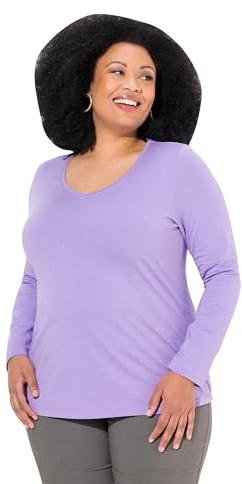 Ulla Popken Damen große Größen Übergrößen Plus Size Shirt, Slim, V-Ausschnitt, Langarm Blauer Flieder 54+ 719505810-54+