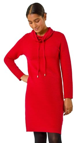 Roman Originals Ribbed Cowl Neck Jumper Dress for Women UK - Ladies Everyday Autumn Winter Comfy Soft Evening Vacation Work Party Night Out
