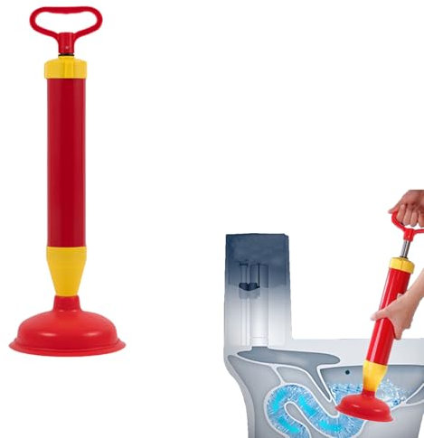 Rohrreinigungspumpe, Neu Rohrreiniger Druckluft Abflussreiniger Pumpe, Rohrreiniger Druckluft, Hochdruck Abflussreiniger, Pressluft Rohrreiniger für Toiletten Waschbecken Bodenabläufe (Rot, Rund)