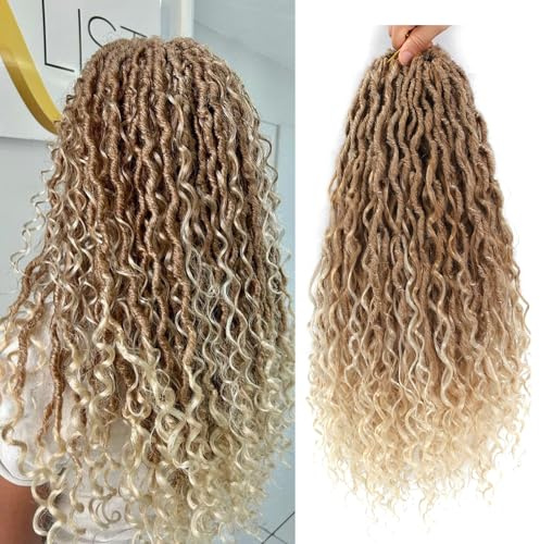Saisifen 96 Mèches Tresse Au Crochet Boho Goddess Locs pour Femmes Noires, Faux Locs Souples Avec Extrémités Bouclées, Tresses Au Crochet Pré-bouclées t27-613 Blond Ombré 14 Pouces(35cm)