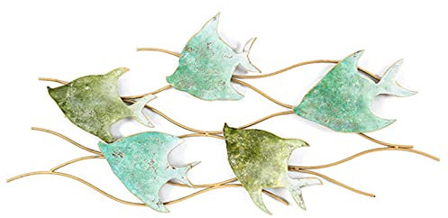 Moderne Wandskulptur, Fischschwarm, Wanddekoration aus Metall, Wanddekoration aus Meeresfischen im Used-Look, Fisch-Wandskulpturen, Kunstwerk für Zuhause, Büro, Schlafzimmer, Wohnzimmer, 80,8 x 3